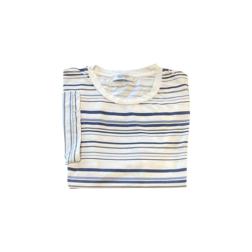NEW CROSSLEY men's short sleeve stripe crewneck tee in blue/ white